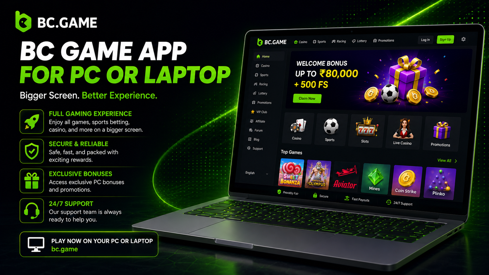 BC Game App for PC or Laptop